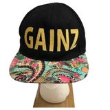 Gainz Snapback Hat Flat Front Vibrant Floral Brim Black Pink Gold Streetwear Photo 0
