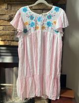 Anthropologie Pink embroidered 1XL boho Flutter Sleeve dress Perch pink floral Photo 0