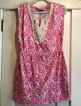 Mud Pie  | White & Pink Patterned Dress Cream Detailing Size Large w/ Pockets Photo 0