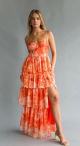 Orange Poppy Bustier Corset Tiered Maxi Dress Photo 0