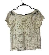 Zara Basic S White Short Sleeve Sheer Blouse Top Shirt Summer Spring Floral Photo 0