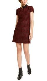 Maison Jules Red Collared Tweed Shift Dress Photo 0