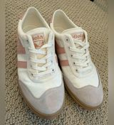 Gola Women's White Pink Sneakers Suede Leather Overlay Size 8 Badminton Classic Photo 0
