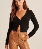 Abercrombie Soft A&F Dreamlush Slim Short Cardigan Sweater Black Size XS Cropped Photo 0