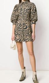 Ganni Puff Sleeve Mini Shirt Dress in Tiger Print Size 36 FR US 4 Photo 0