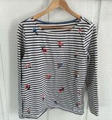 Talbots Striped Floral Embroidered Long Sleeve Top Photo 0
