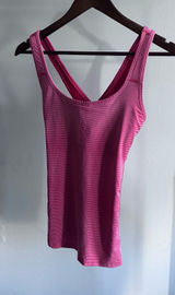 Athleta Criss Cross Built in Bra Athletic Tank Top SZ S Coral Striped Tank Photo 0