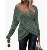 NEW Wrap Criss Cross Asymmetrical Sweater Cable Knit S Green Photo 0