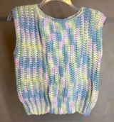Women’s Handmade Pastel Multicolor Knit Pullover Sleeveless Sweater Vest|Size:S Photo 0