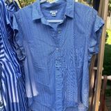 Large J. Crew Blue and White Striped Button Up Short Sleeve Top Photo 0
