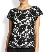 Alice + Olivia • Connie Embroidered Tulle Top black white floral lace mesh Photo 0