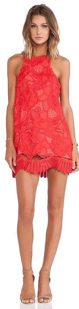 Lovers + Friends Red Lace Caspian Shift Dress Photo 0