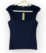 J.Crew Squareneck Top Women's Small Navy Blue Cap Sleeve Pullover Stretch NWT Photo 0