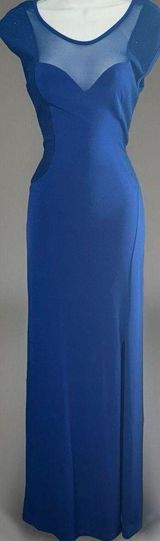 Cameo Navy Blue Formal Maxi Bodycon Dress Sheer Open Back Gown Womens Large Photo 0