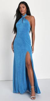 Stunning Attitude Blue Keyhole Halter Neck Maxi Dress Photo 0