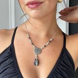 Avon Ornate Silver Tone Turquoise, Black Beaded Brown Pendant Necklace Photo 0