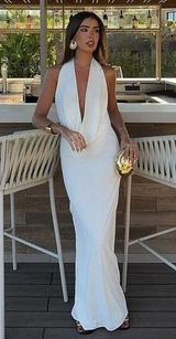 NEW Zara Long Draped Halter Dress Cowl Neckline White Size Small 8342/341 HTF Photo 0