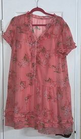 Kaari Blue Pink Floral sheer Dress with pink slip Photo 0
