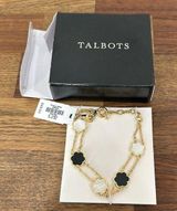 Talbots Flower Clover Bracelet Gold Double Chain Clasp Black White Pearl Jewelry Photo 0