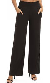 Women's Solid Wide Leg Palazzo Lounge Pants Casual Straight Leg High Waist Stretch Pants Photo 0