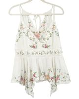 By Anthropologie Cottagecore Boho Asymmetrical Embroidered Floral Peplum Top L Photo 0