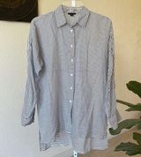 Ann Taylor beautiful lyocell striped oversized button down cotton top Photo 0