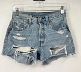 Women 26” Levi's 501 Button Fly Distressed Cut Off Denim Jean Shorts Boho Hippie Photo 0