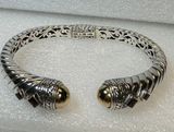 18K & 925 Cable Band Design & Filigree Citrine Cuff Bangle Bracelet Photo 0