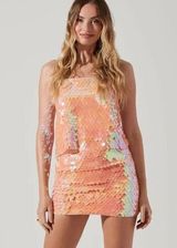 BNWT  The Label Peach Sequin Luxoria Top + Darby Skirt Outfit Sz M Festival Photo 0