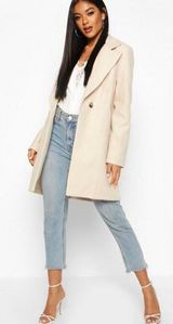 Boohoo Beige Double Breasted Wool Look Coat  Photo 0