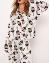 Sheshow  Veuve Rosé Champagne Pajama Set Women's Small Novelty Satin Bachelorette Photo 0