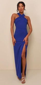 Lulus Head to Cocktail Hour Royal Blue Halter Neck Maxi Dress Bridesmaid Size M Photo 0
