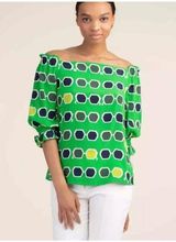 Equinox Sunglass Print Off-The-Shoulder Silk Green Blouse Small Photo 0