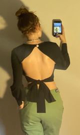 Open Back Long Sleeve Top Black Photo 0