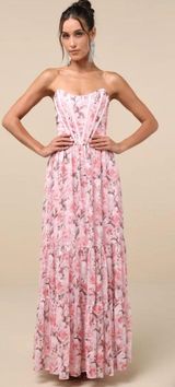 Special Moment Pink Floral Strapless Bustier Maxi Dress Photo 0