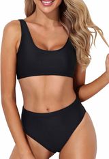 Tempt Me Black Scoop Neck High-Waisted Bikini Photo 0
