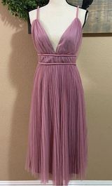 NWOT Lulus Sweet Goddess Mauve Mesh Pleated Sleeveless Midi Dress Photo 0