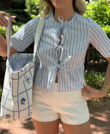 Sezane Top Blue Strip Front Tie Photo 0