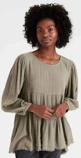 American Eagle  Green Long Sleeve Tiered Top Photo 0