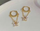 18K Gold Plated Crystal Flower Dangle Drop Earrings for Women Photo 0
