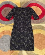 Vintage y2k Short Sleeve Lace Metallic Black Gold Dress Size Small Photo 0