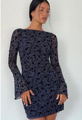 Sevila Long Sleeve Mini Dress Flocked Petal Navy Photo 0