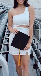 White One Shoulder Graduation Dress Photo 0