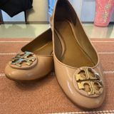 Tory Burch Nude Patent Flats with Gold Logo Photo 0