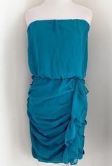 1. State  Strapless Turquoise Blue Ruffle trim mini dress Photo 0
