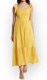 Caslon  Women's Yellow Midi Tie Strap Dress Size M Sleeveless 100% Cotton Smocked Photo 0