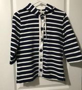 Orvis Women's Hoodie Shirt Navy Blue/White Stripe Sailor Nautical Small Photo 0