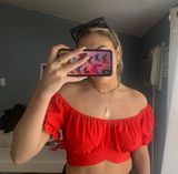 Red Puff Sleeve Crop Size M Photo 0