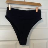 black ribbed high waisted cheeky bikini bottom Photo 0