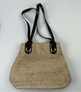 Amanda smith Woven Straw Shoulder Bag Beige with Brown Leather Straps Photo 0